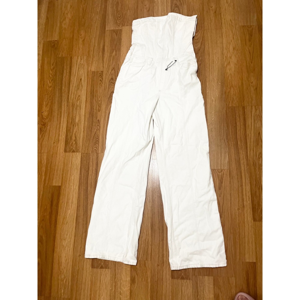 NEW Zara Medium Overall Coverall White Medium Strapless Denim - Picture 2 of 9